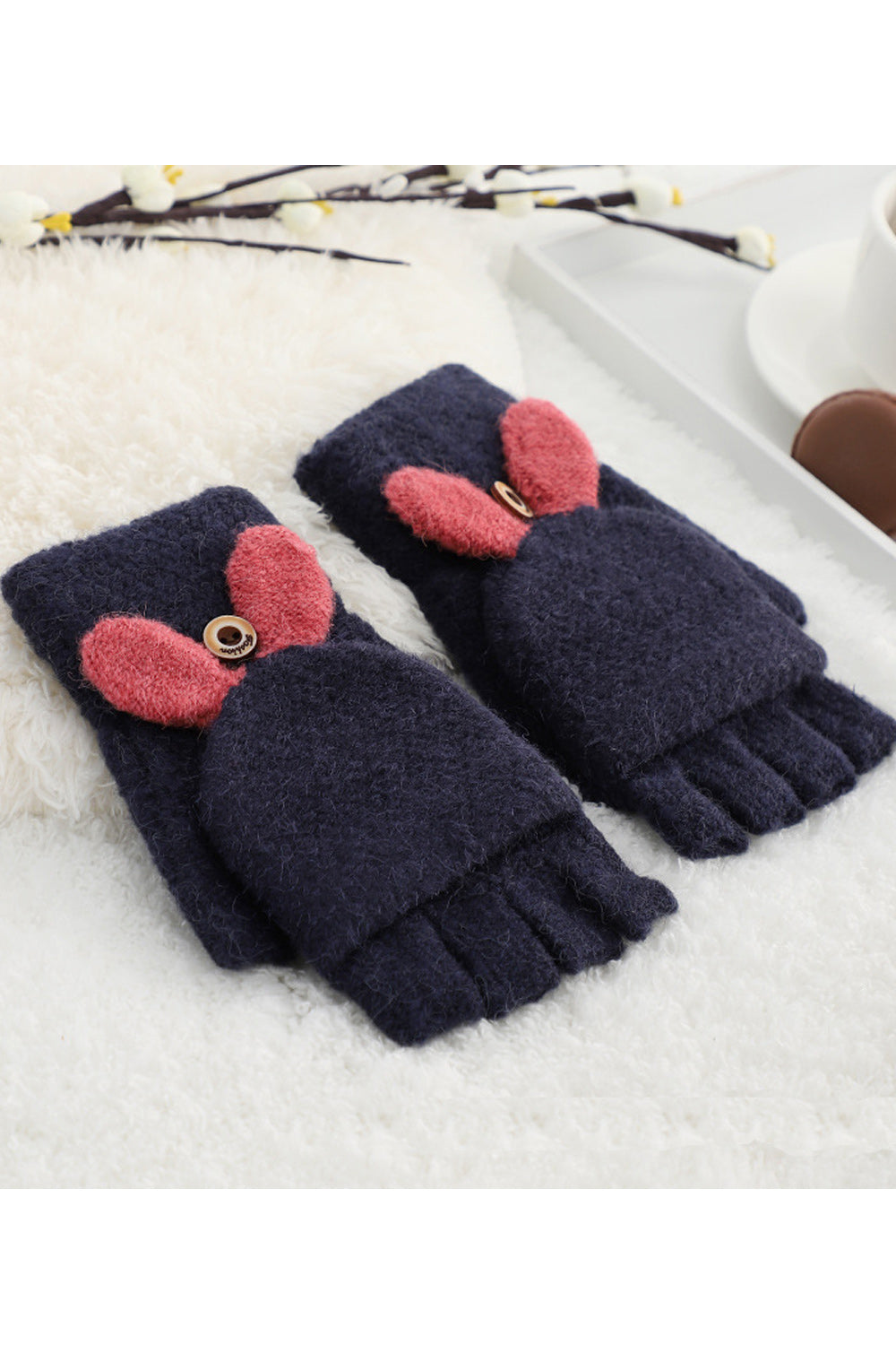 Women Pretty Solid Pattern Half Fingers Style Classy Knitted Gloves