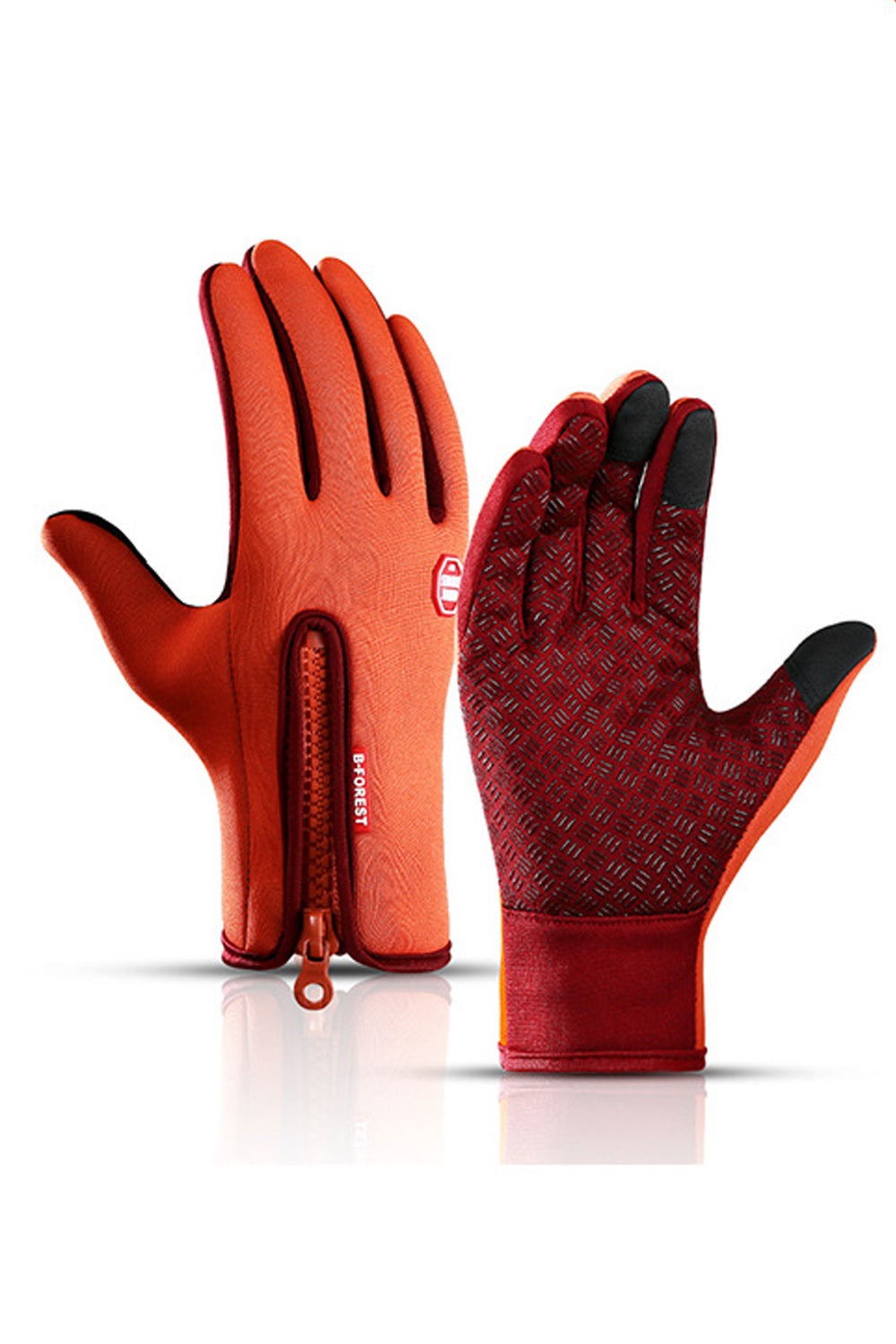 Women Thick Windproof Zipper Outdoor Warm Ski Gloves