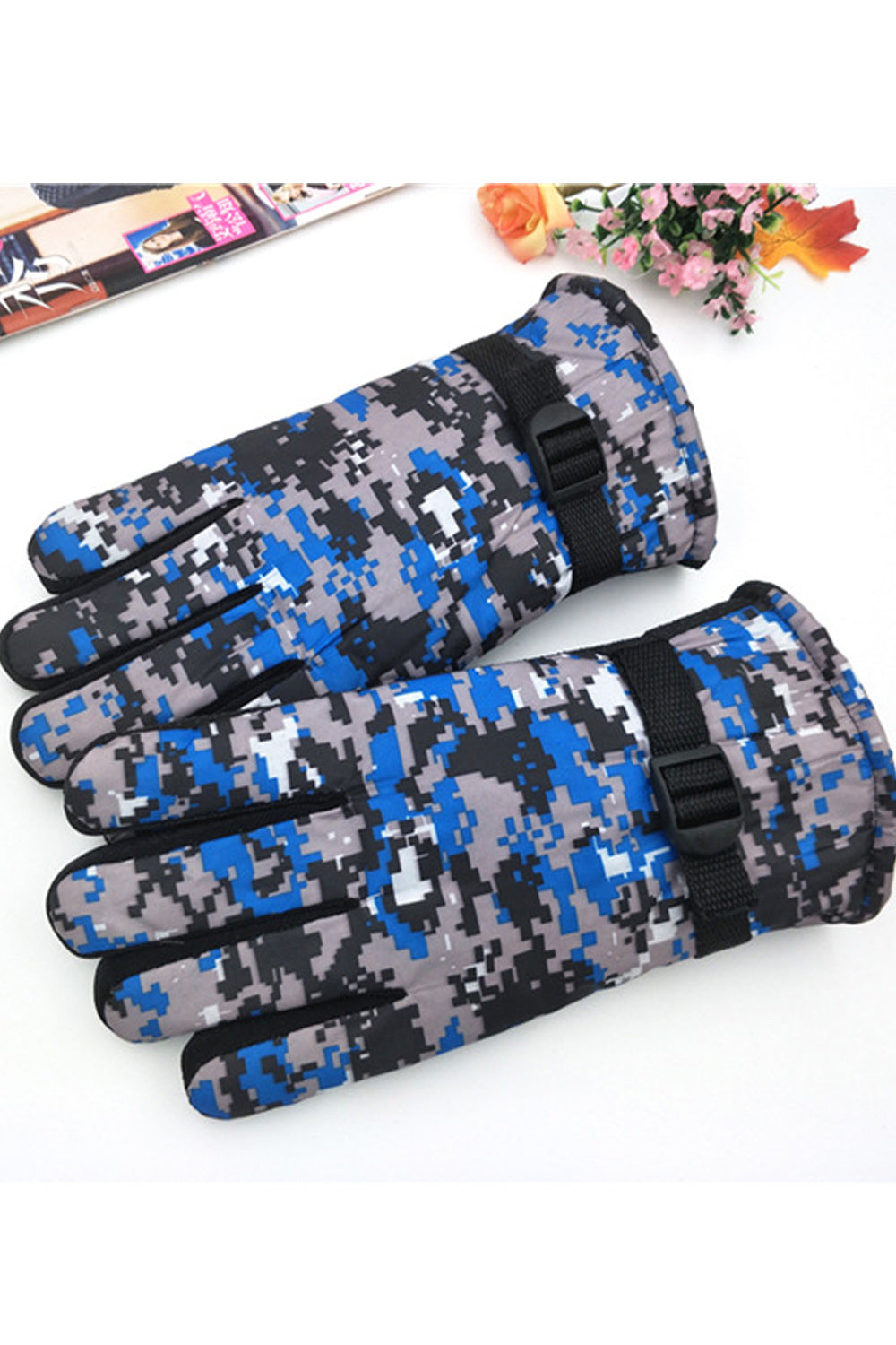Women Thick Cashmere Camouflage Coldproof Ski Gloves