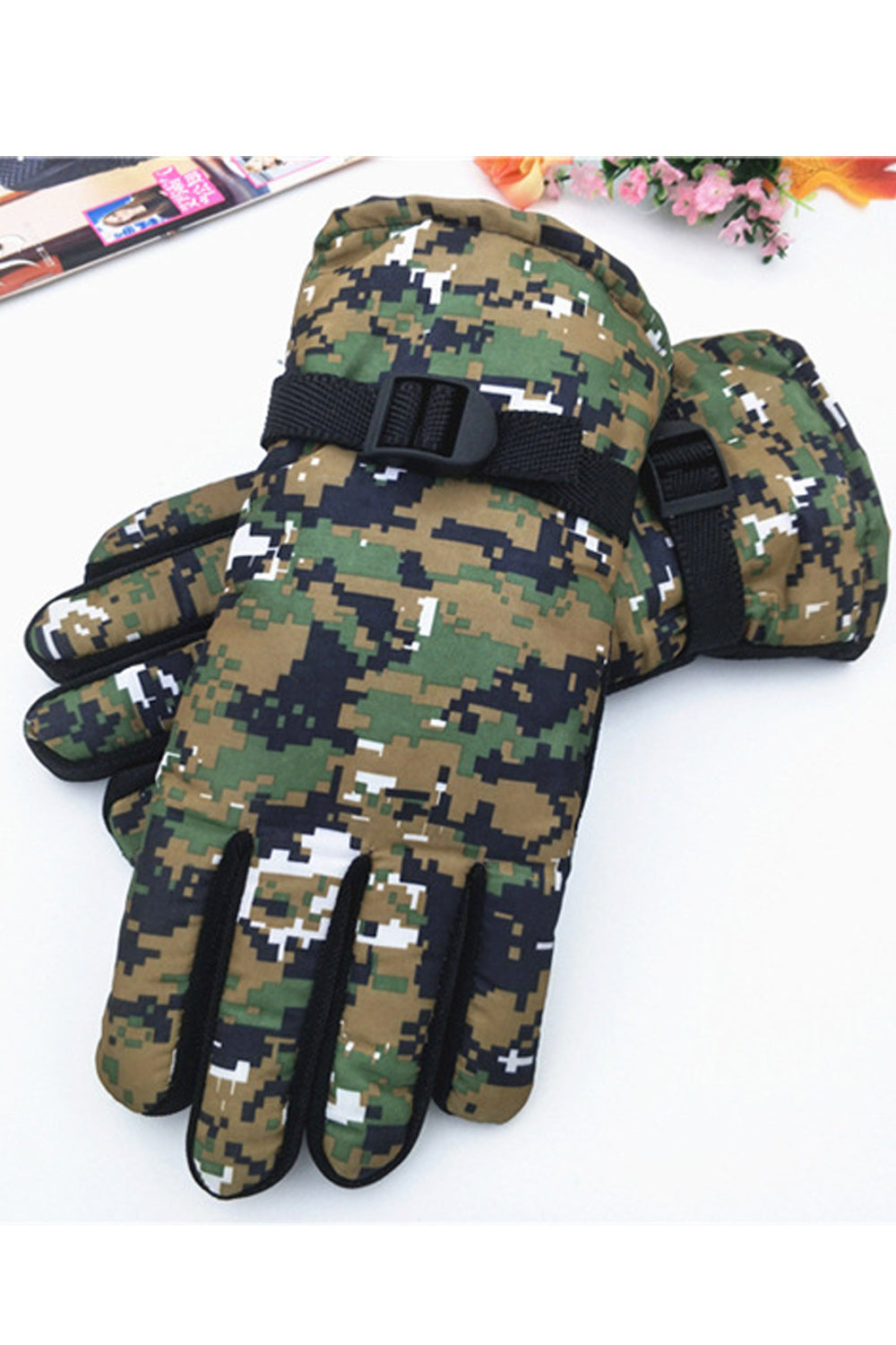 Women Thick Cashmere Camouflage Coldproof Ski Gloves