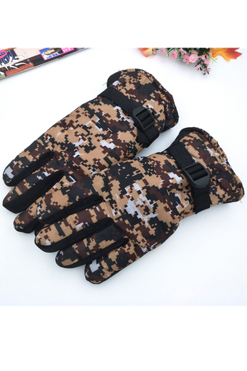 Women Thick Cashmere Camouflage Coldproof Ski Gloves