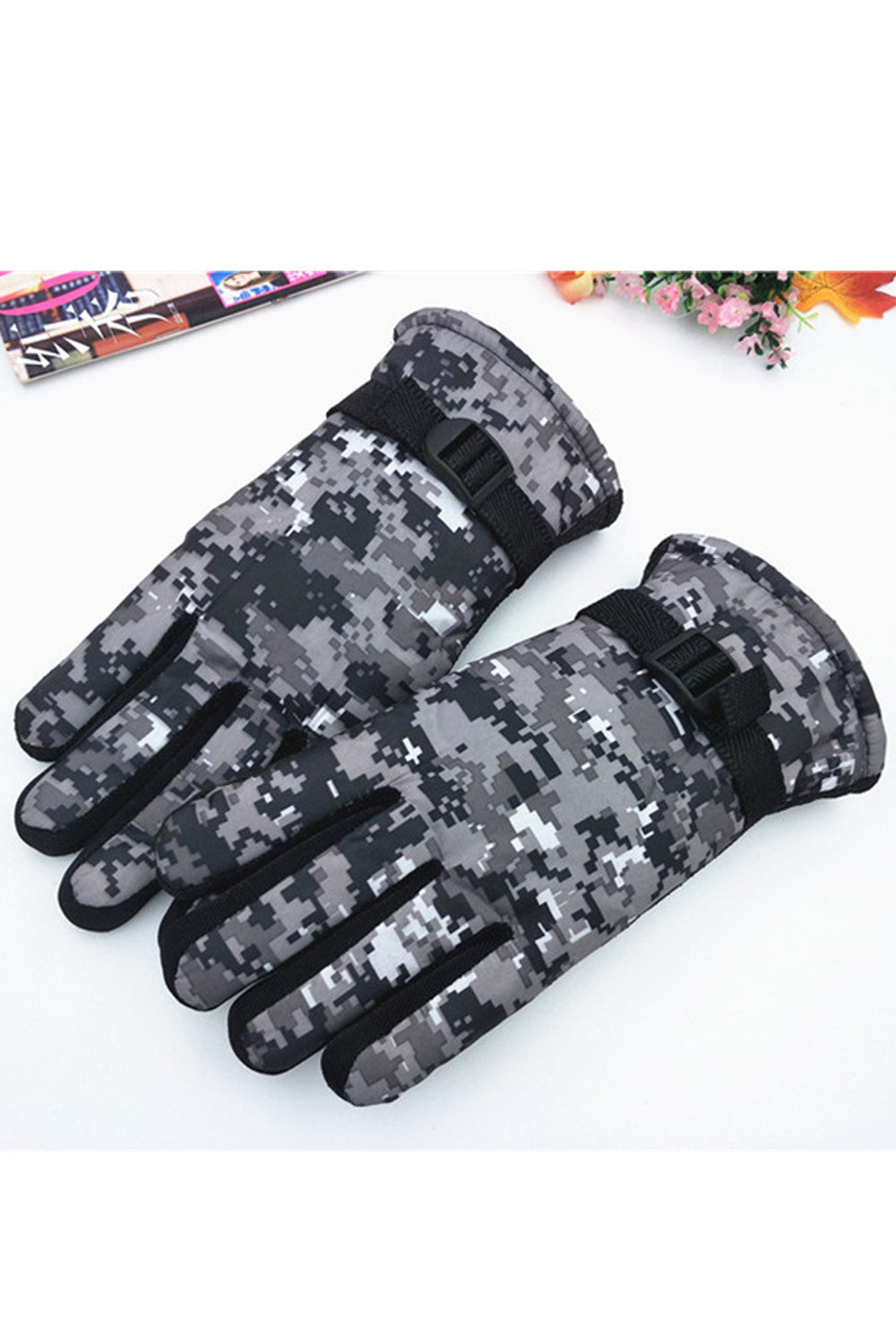 Women Thick Cashmere Camouflage Coldproof Ski Gloves