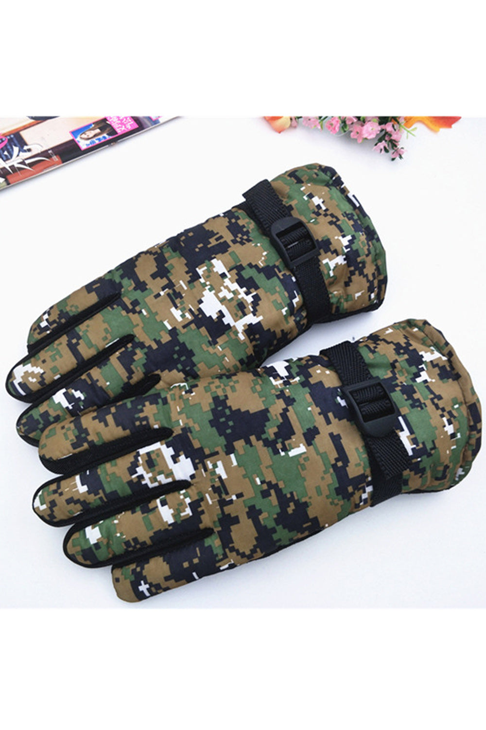 Women Thick Cashmere Camouflage Coldproof Ski Gloves
