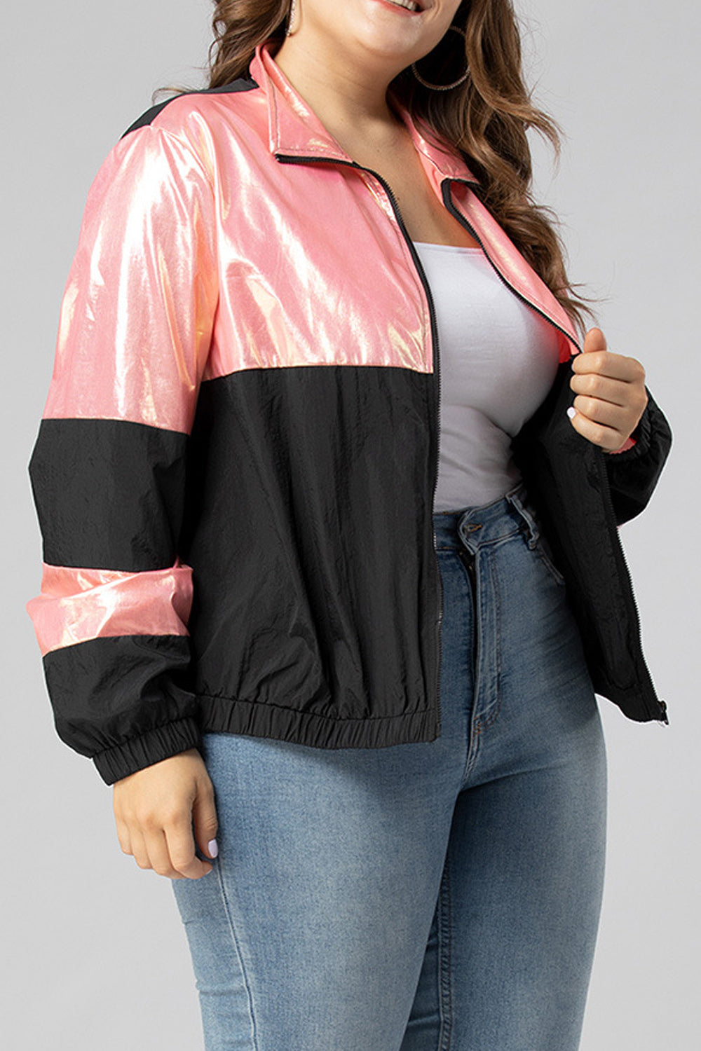 Women Long Sleeve Convenient Zipper Closure Collar Neck Casual Jacket
