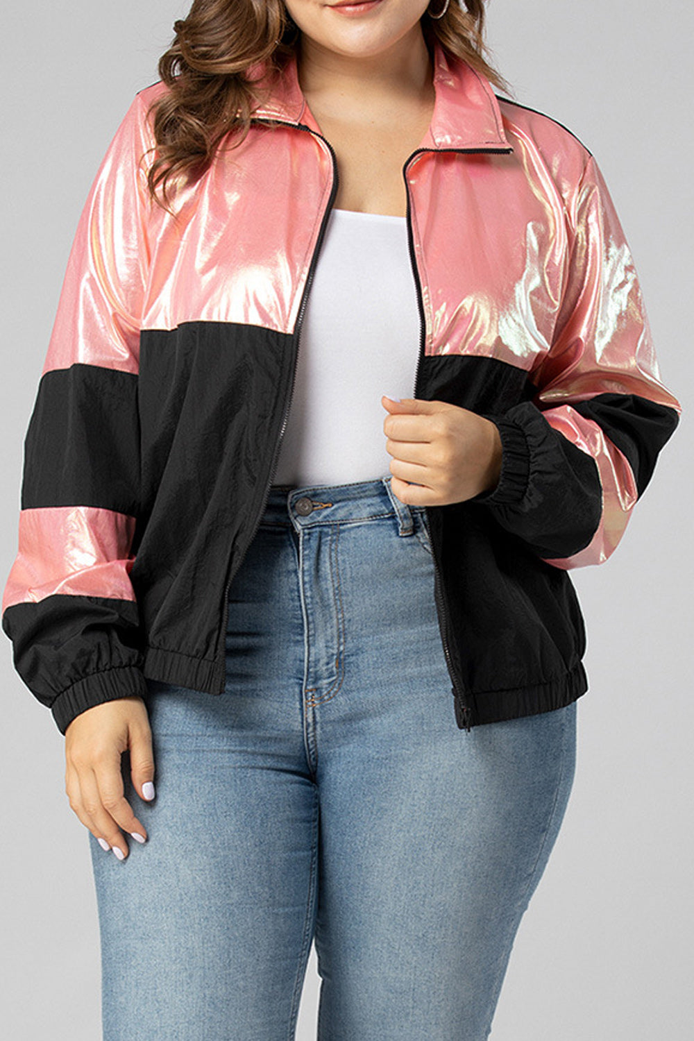 Women Long Sleeve Convenient Zipper Closure Collar Neck Casual Jacket