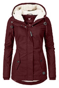 Women Hooded Neck Solid Colored Long Sleeve Comfy Casual Jacket