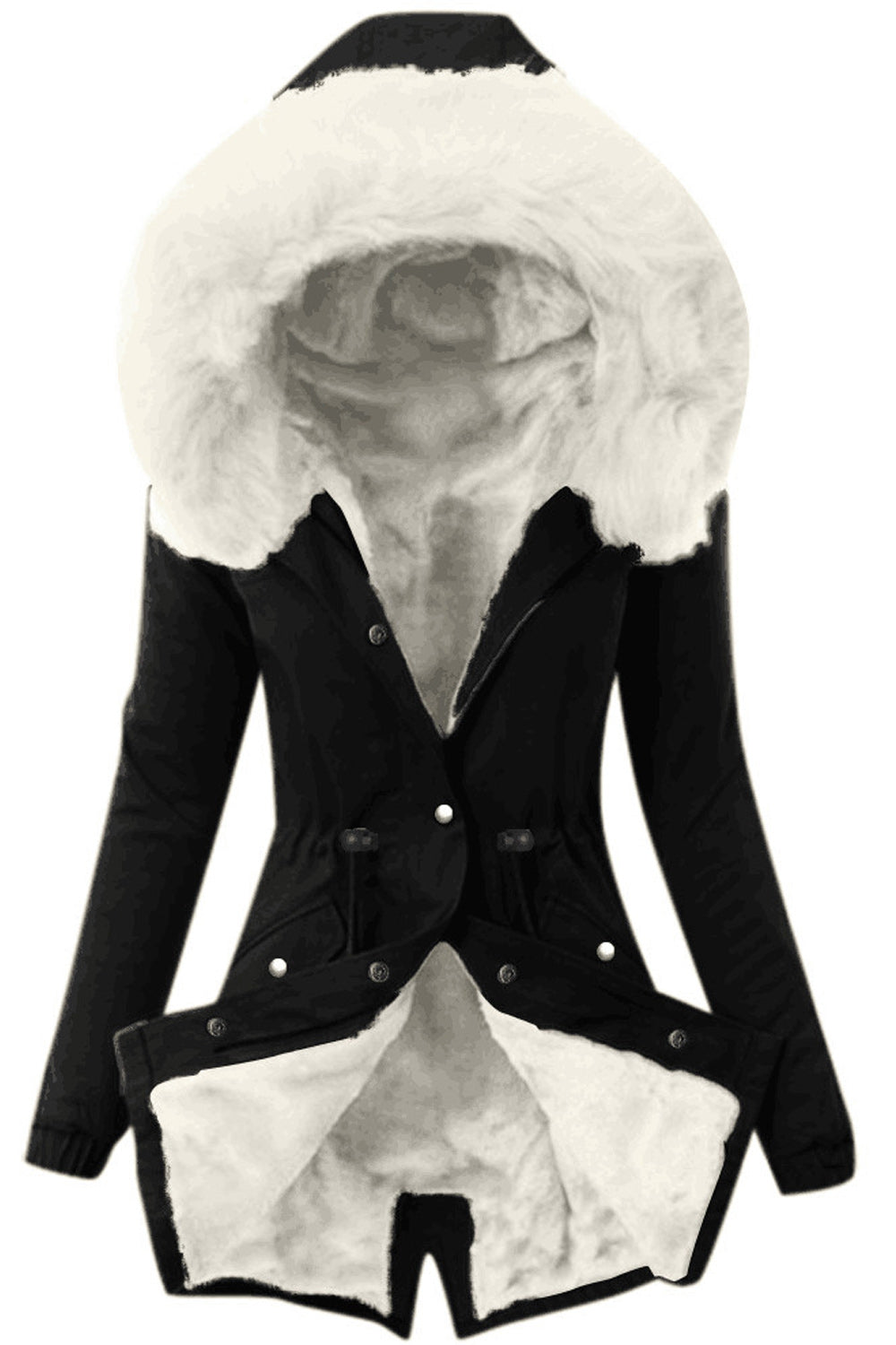 Women Breathable Long Sleeve Cozy Hood Neck Snap Button Closure Casual Jacket