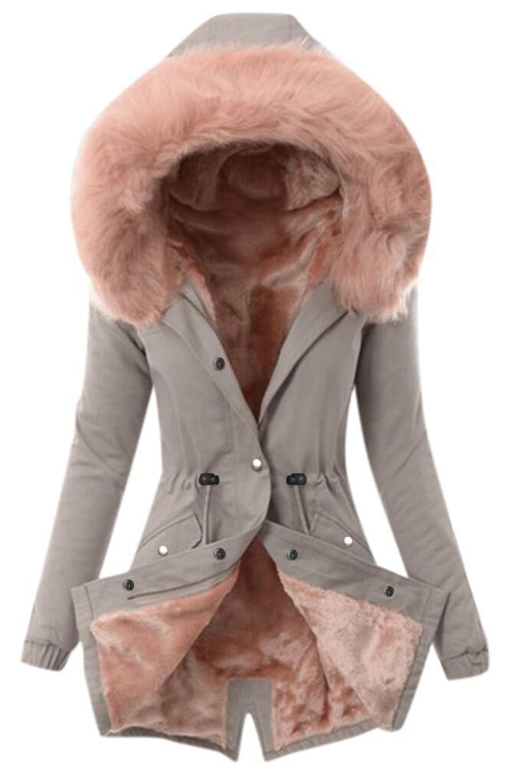 Women Breathable Long Sleeve Cozy Hood Neck Snap Button Closure Casual Jacket