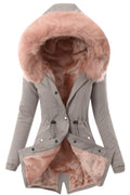 Women Breathable Long Sleeve Cozy Hood Neck Snap Button Closure Casual Jacket