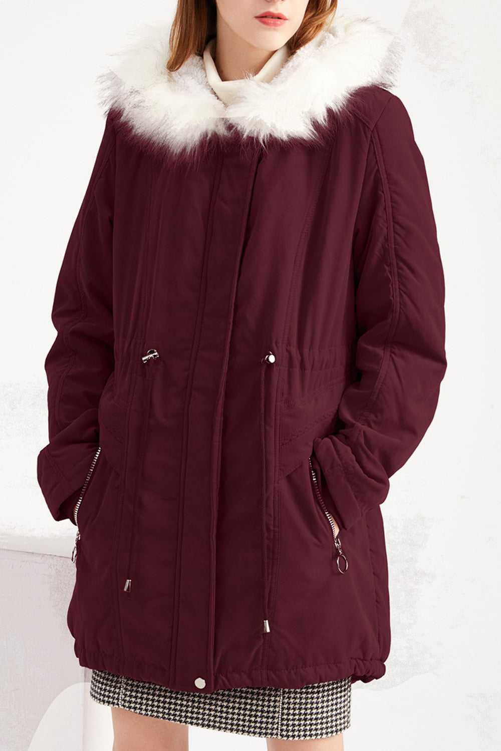 Women Elastic Cuff Long Sleeve Zipper Closure Hooded Style Casual Jacket