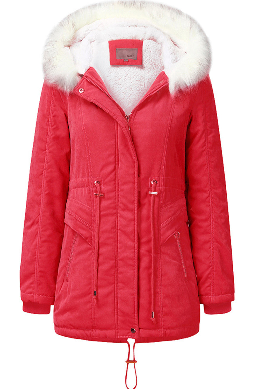 Women Elastic Cuff Long Sleeve Zipper Closure Hooded Style Casual Jacket
