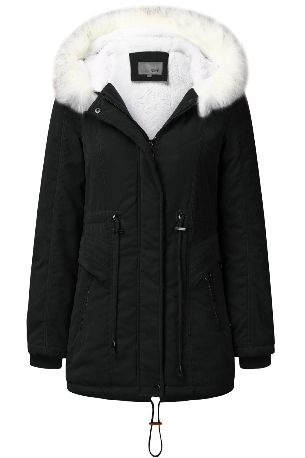 Women Elastic Cuff Long Sleeve Zipper Closure Hooded Style Casual Jacket