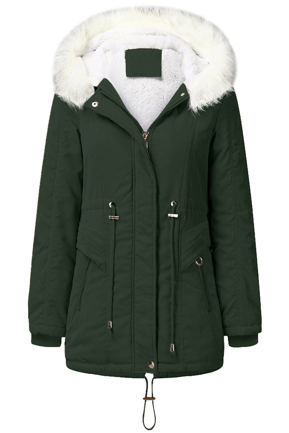Women Elastic Cuff Long Sleeve Zipper Closure Hooded Style Casual Jacket