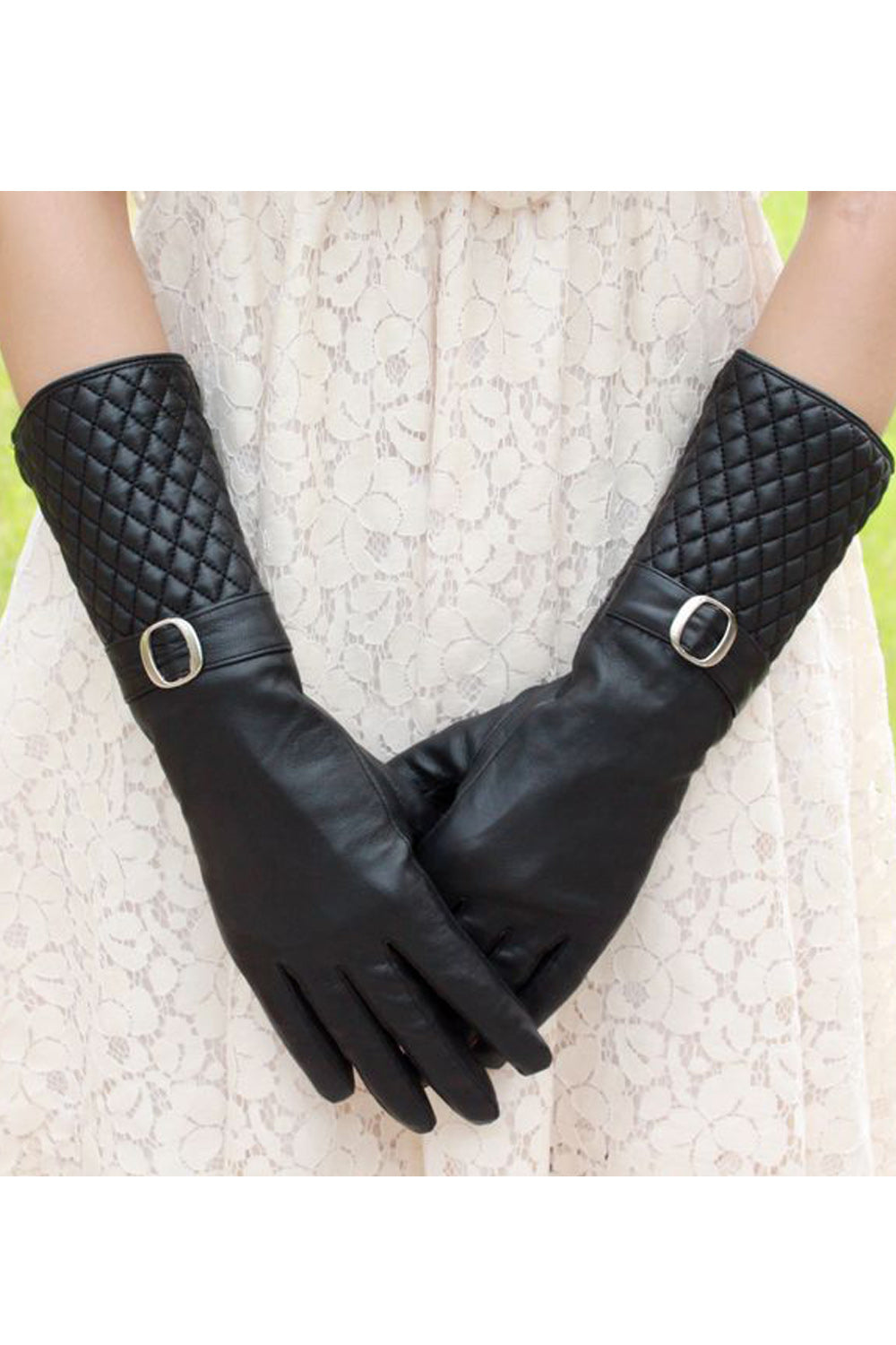 Women Plaid Windproof Mid Length Warm Leather Gloves