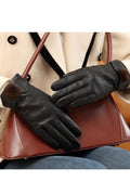 Women Hairball Decorated Windproof Outdoor Winter Leather Gloves