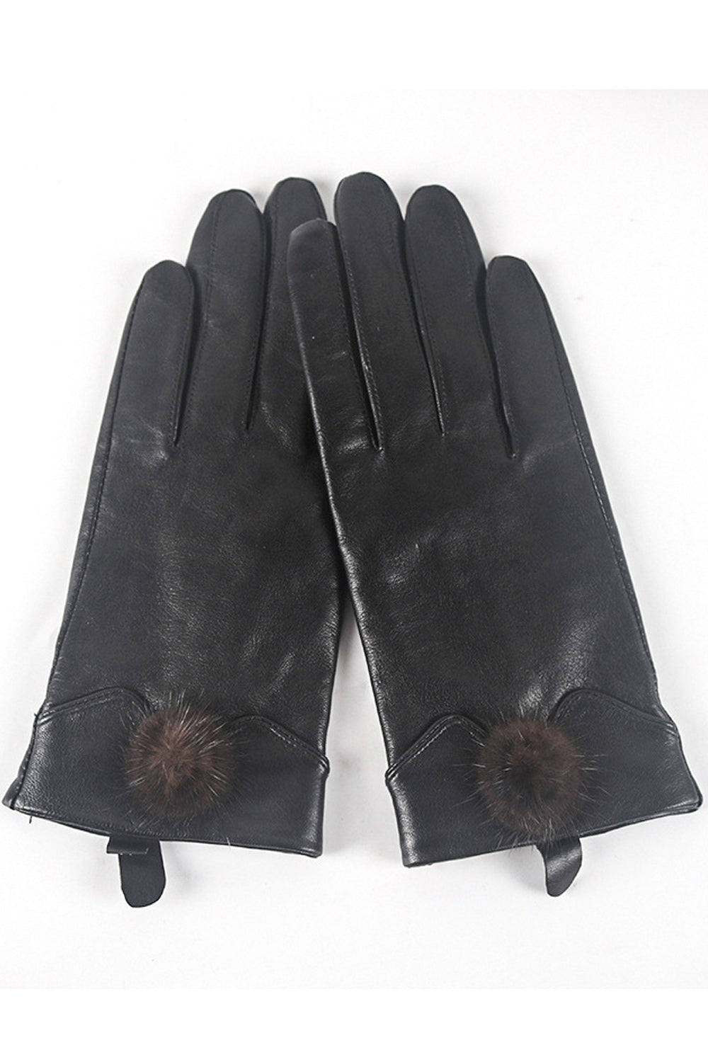 Women Hairball Decorated Windproof Outdoor Winter Leather Gloves