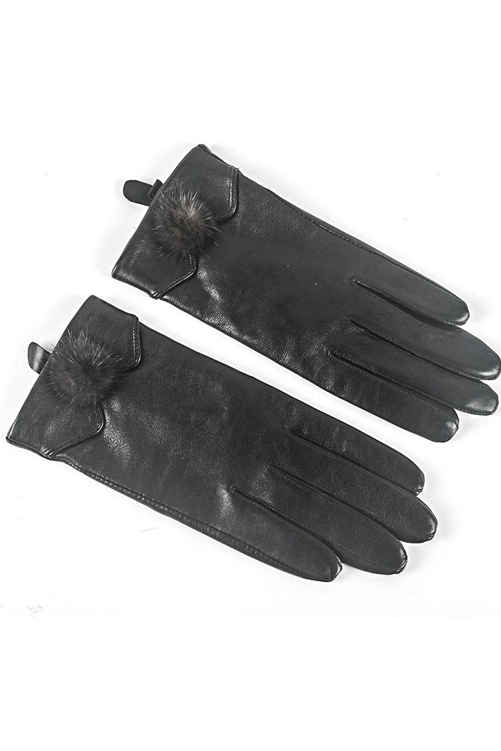 Women Hairball Decorated Windproof Outdoor Winter Leather Gloves