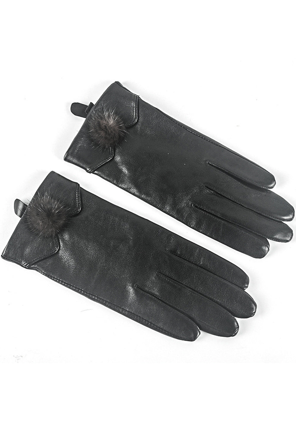 Women Hairball Decorated Windproof Outdoor Winter Leather Gloves