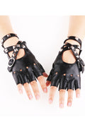 Women Stylish Rivet Decorated Buckle Strap Leather Gloves