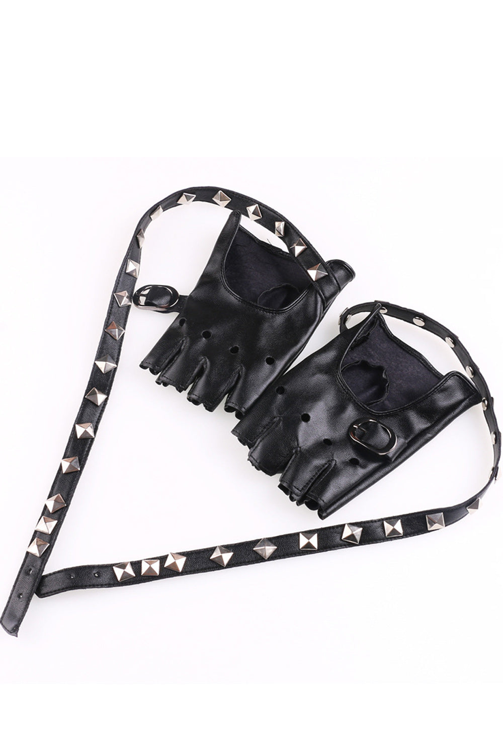 Women Stylish Rivet Decorated Buckle Strap Leather Gloves