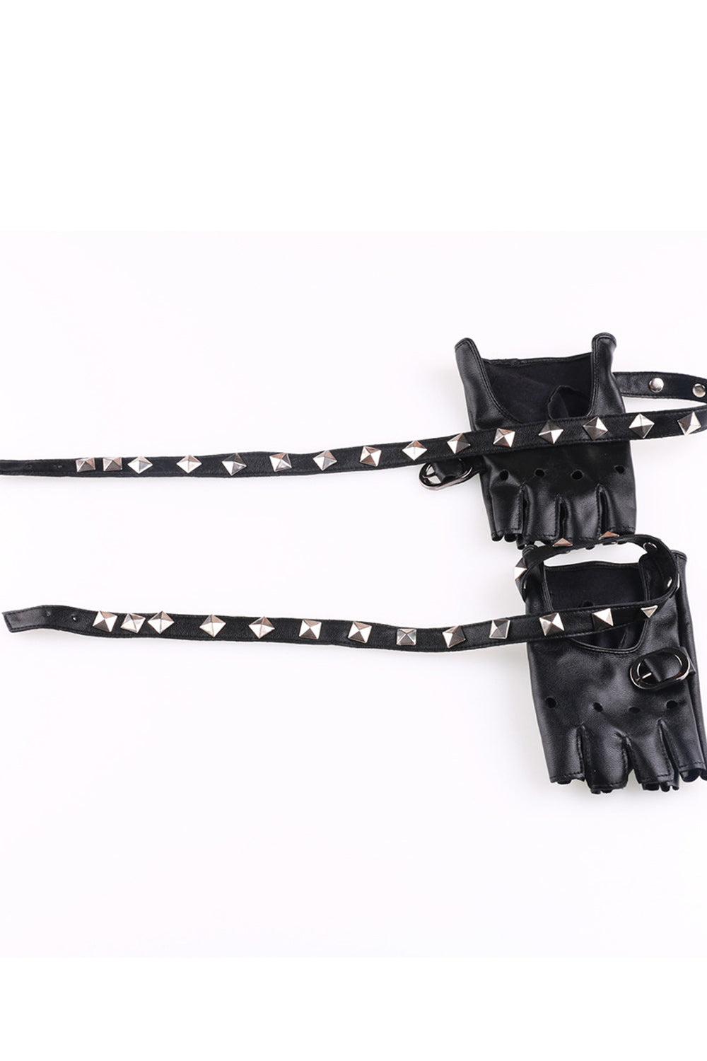 Women Stylish Rivet Decorated Buckle Strap Leather Gloves