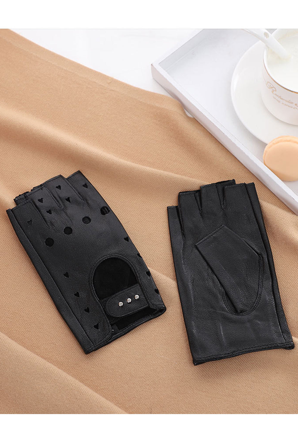 Women Hollow Half Finger Windproof Outdoor Leather Gloves