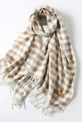 Women Polka Dotted Cashmere Tassel Hem Warm Muffler