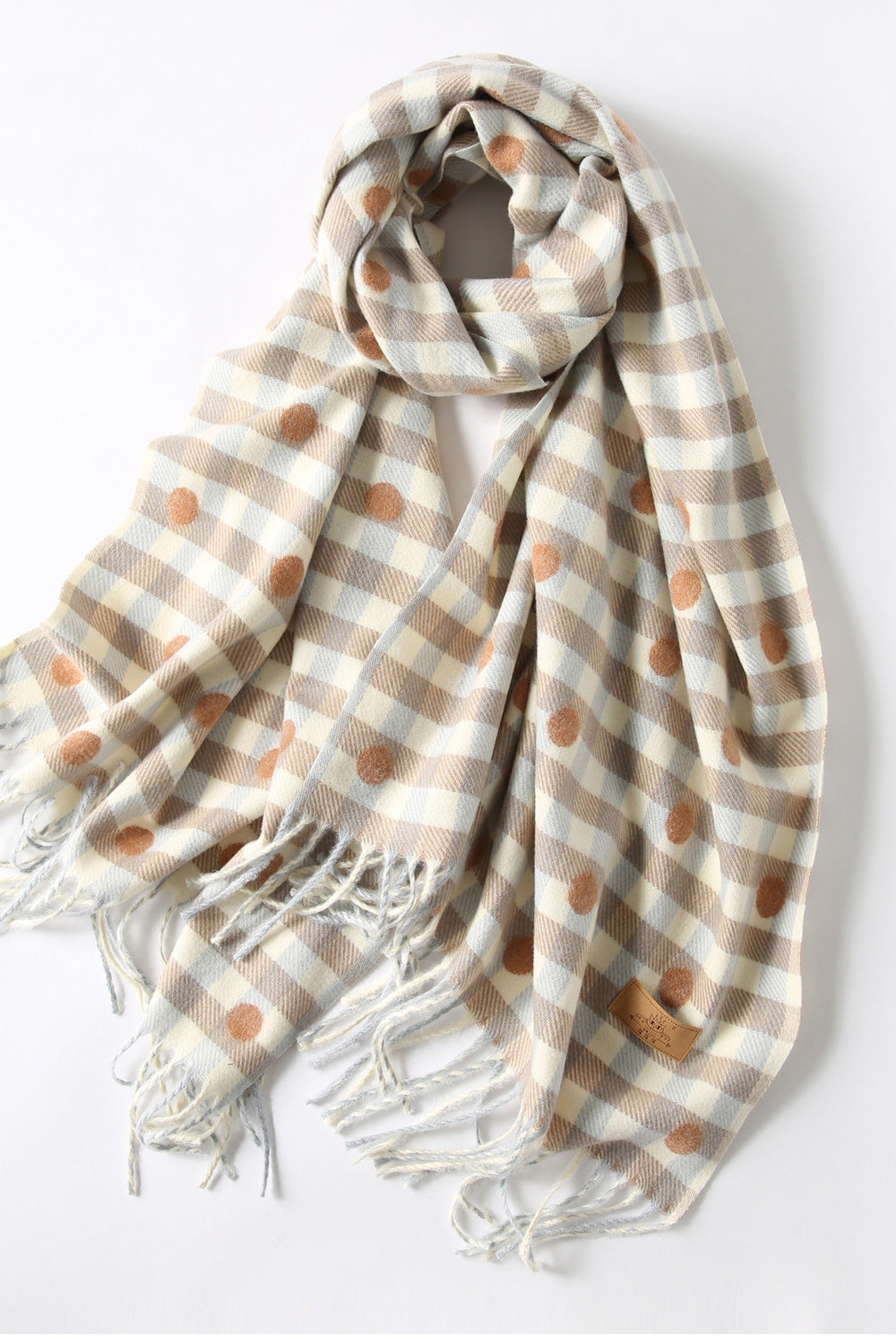 Women Polka Dotted Cashmere Tassel Hem Warm Muffler