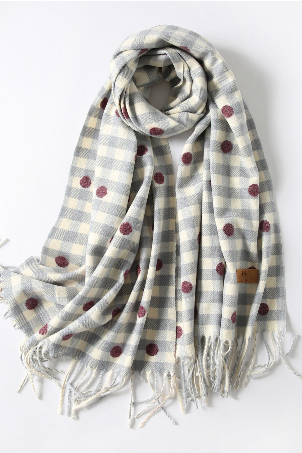 Women Polka Dotted Cashmere Tassel Hem Warm Muffler