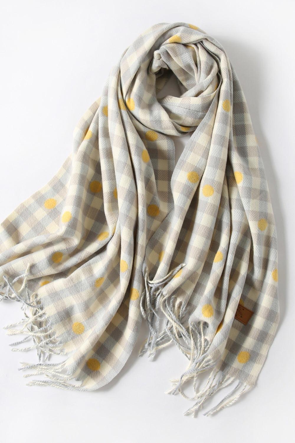 Women Polka Dotted Cashmere Tassel Hem Warm Muffler