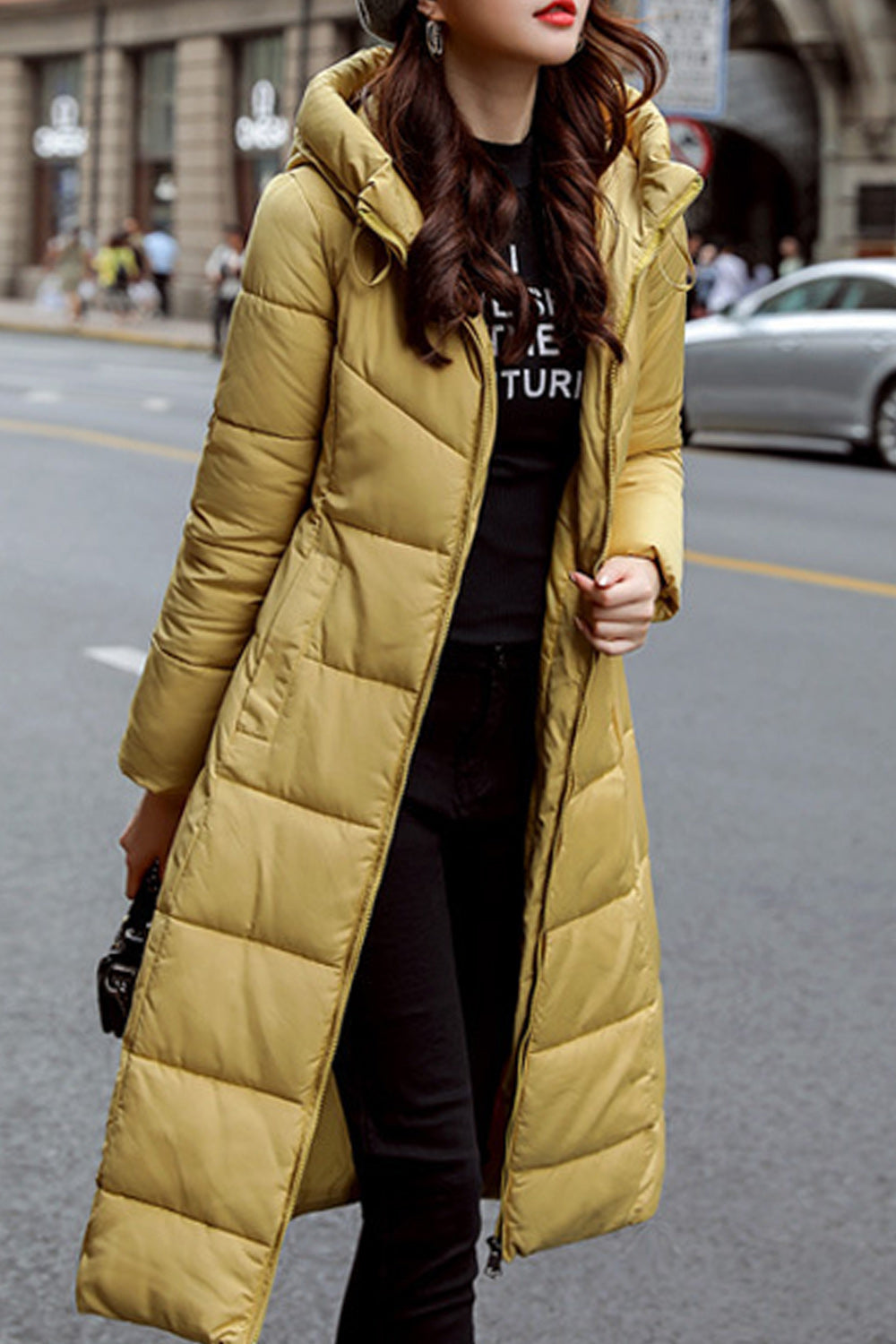 Women Easy Zipper Closure Convenient Long Sleeve Hooded Neck Padded Jacket