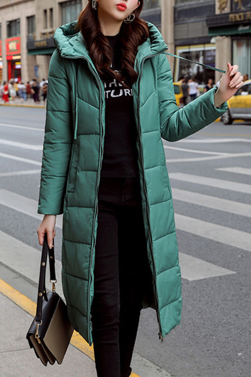 Women Easy Zipper Closure Convenient Long Sleeve Hooded Neck Padded Jacket