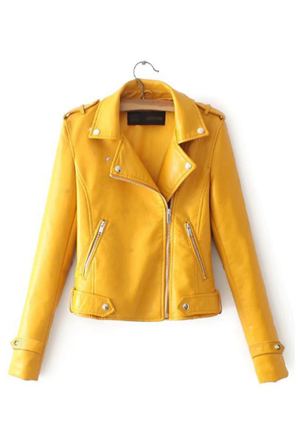 Women Long Sleeve Slim Fit Zipper Closure Elegant Styled Leather Jacket