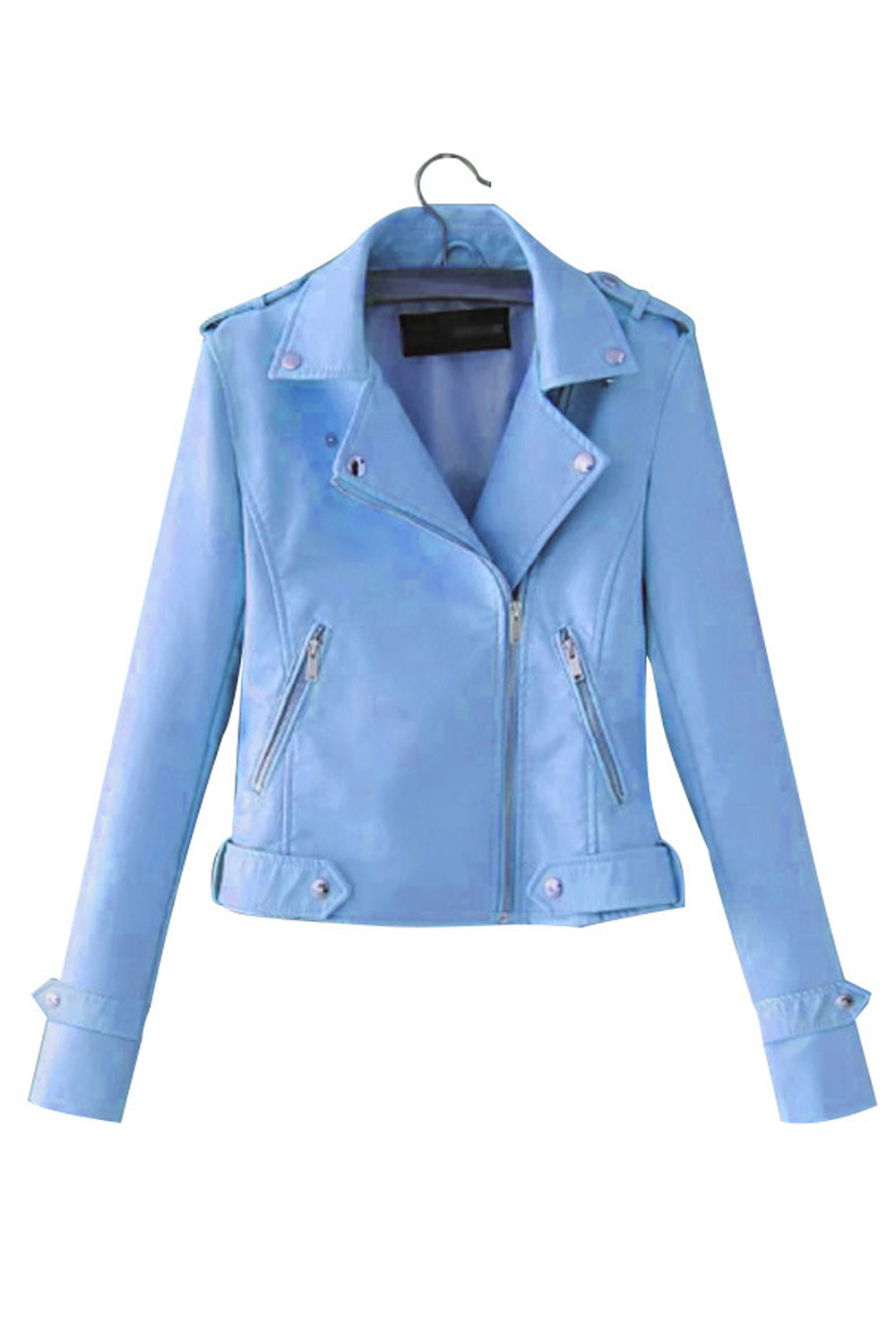 Women Long Sleeve Slim Fit Zipper Closure Elegant Styled Leather Jacket