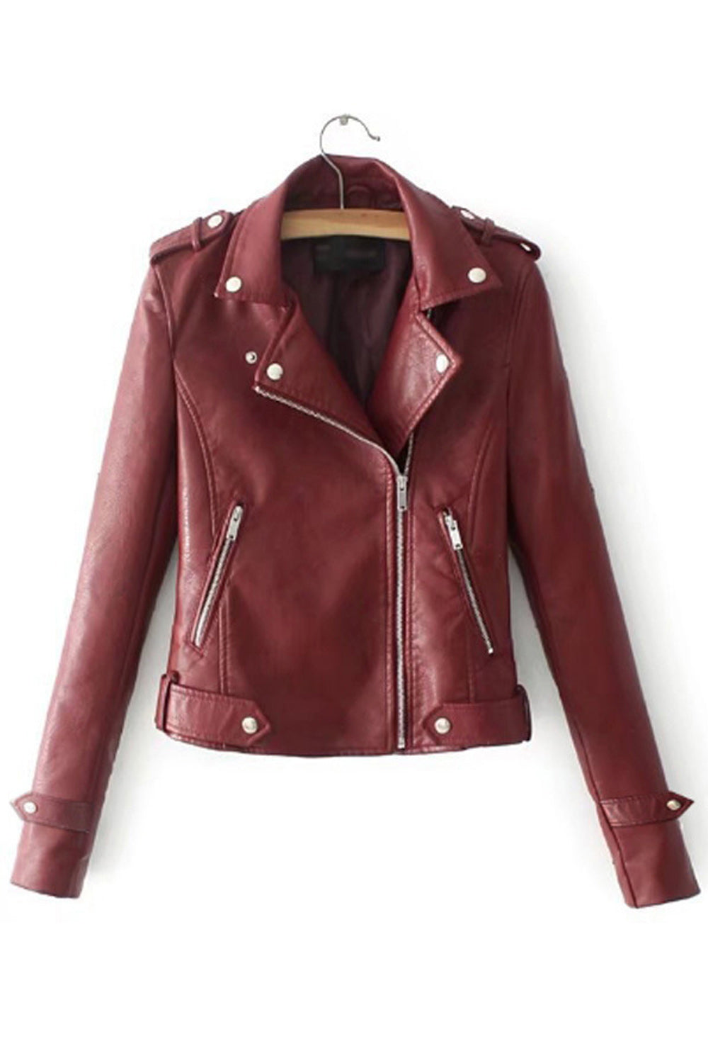 Women Long Sleeve Slim Fit Zipper Closure Elegant Styled Leather Jacket