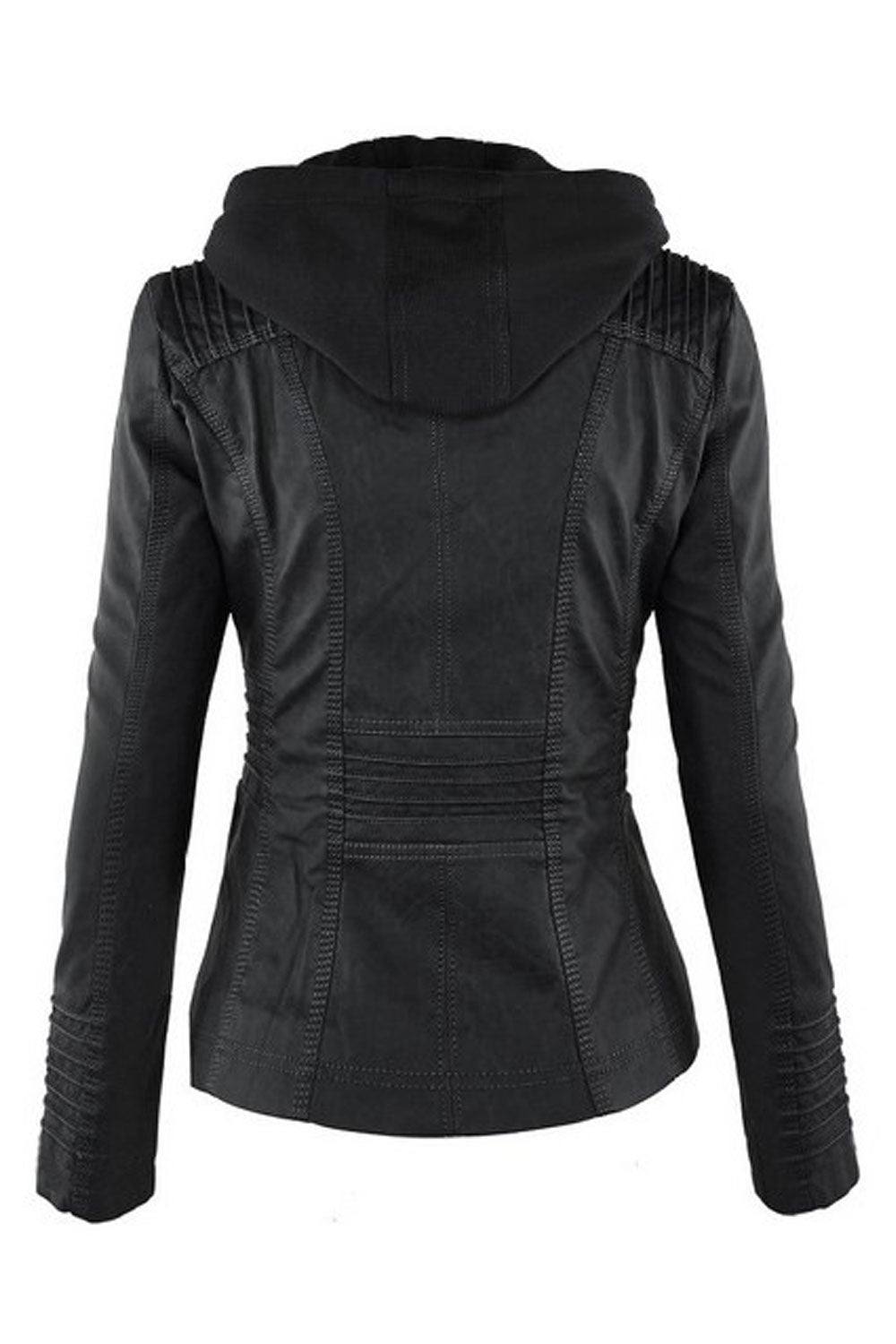 Women Solid Colored Zipper Closure Long Sleeve Leather Jacket