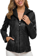Women Solid Colored Zipper Closure Long Sleeve Leather Jacket