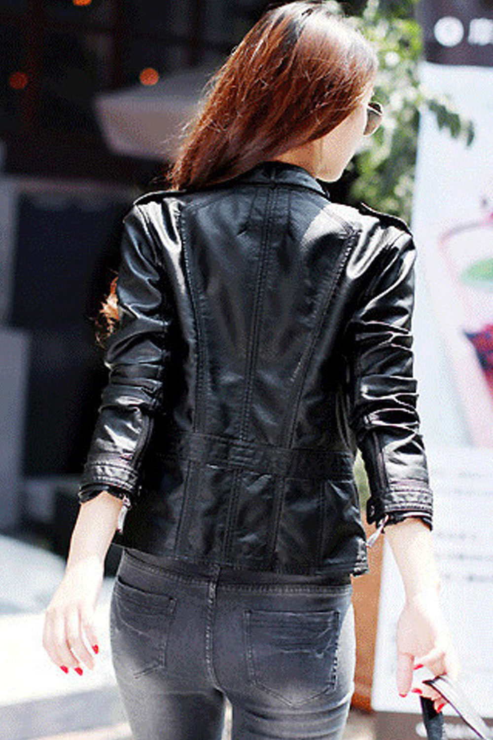 Women Regular Fit Long Sleeve Easy Zipper Closure Pocket Styled Leather Jacket