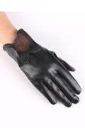 Women Winter Season Casual Hair Ball Attached Classy PU Gloves