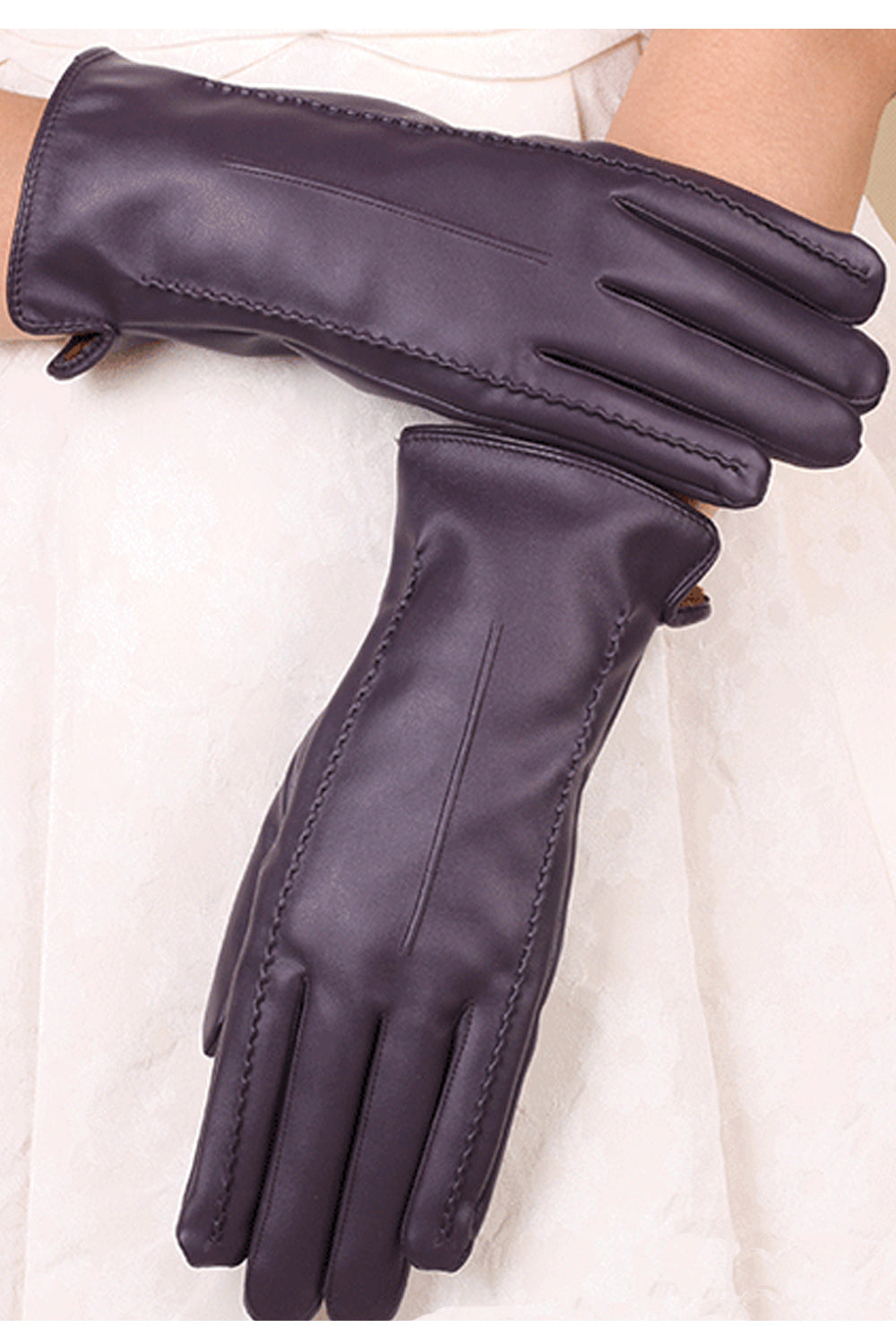 Women Lovely Solid Colored Cozy Winter PU Gloves