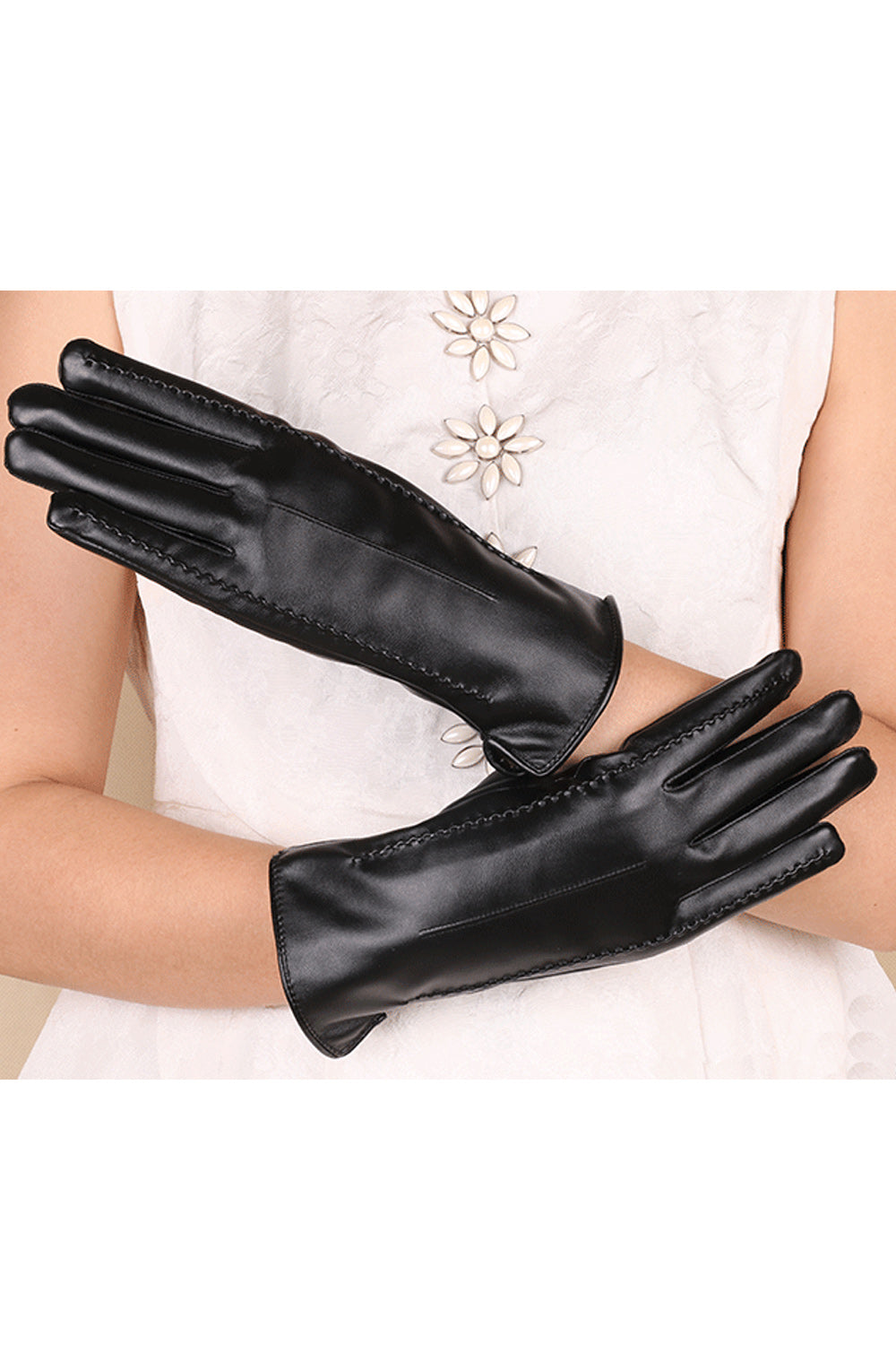 Women Lovely Solid Colored Cozy Winter PU Gloves