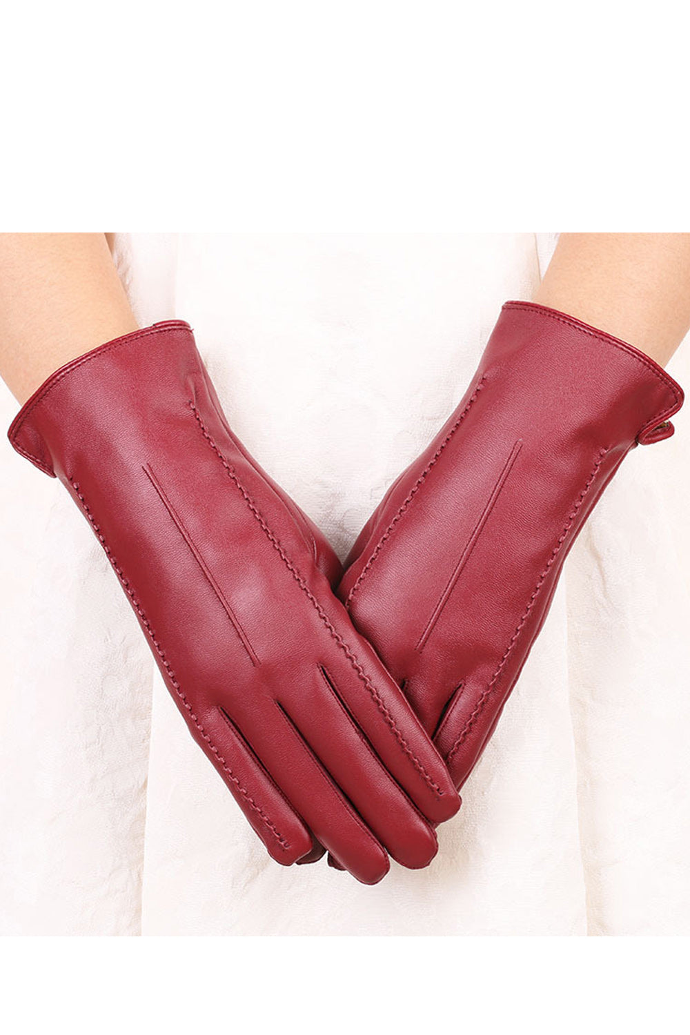 Women Lovely Solid Colored Cozy Winter PU Gloves