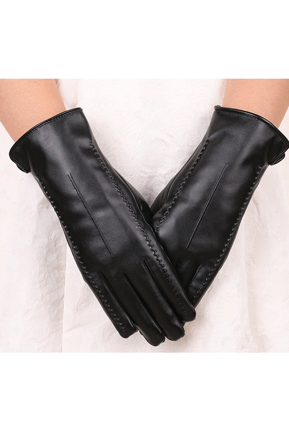 Women Lovely Solid Colored Cozy Winter PU Gloves