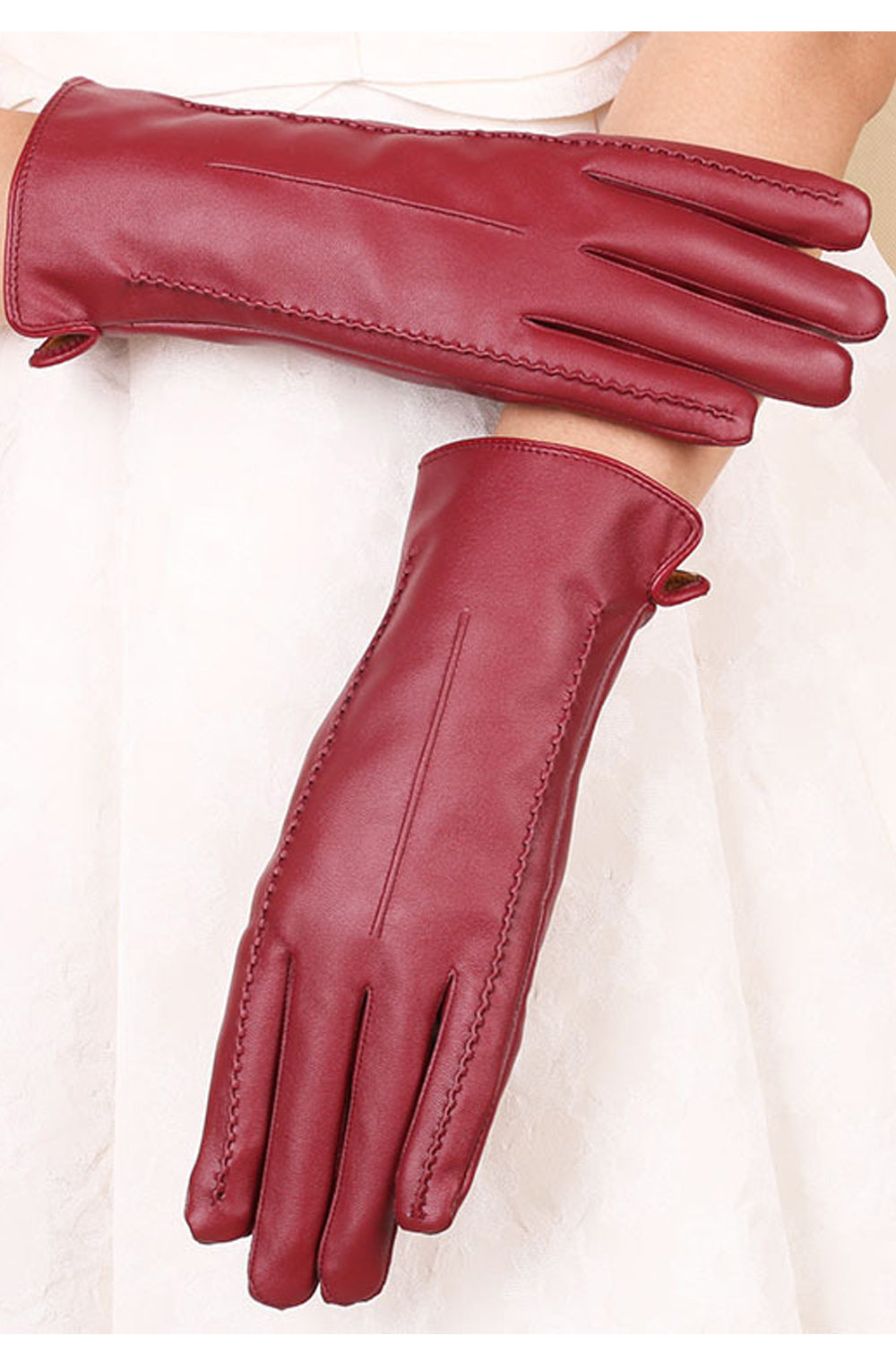 Women Lovely Solid Colored Cozy Winter PU Gloves