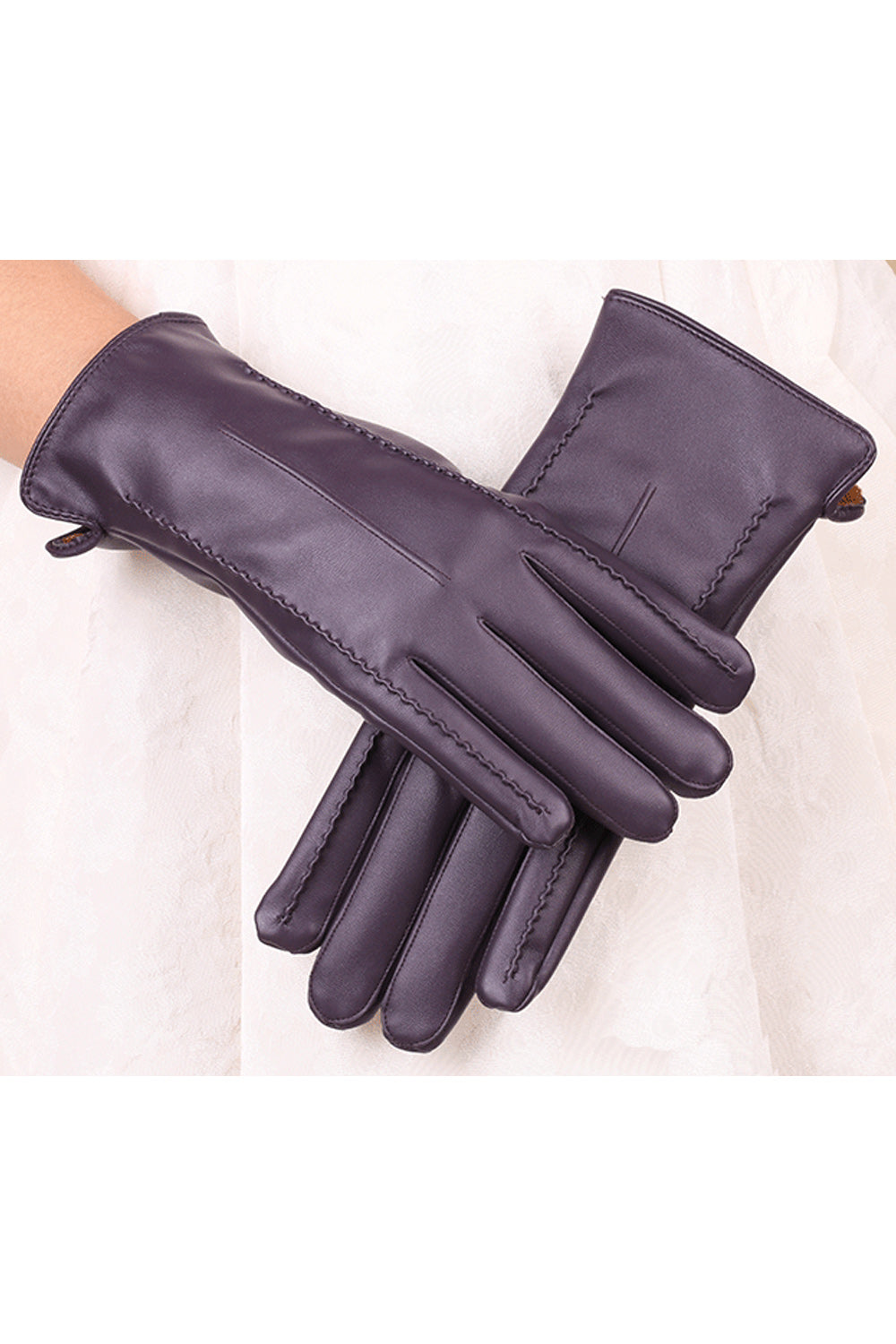 Women Lovely Solid Colored Cozy Winter PU Gloves