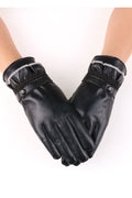 Women Comfy Warm Thick Material Simple Styled PU Leather Gloves
