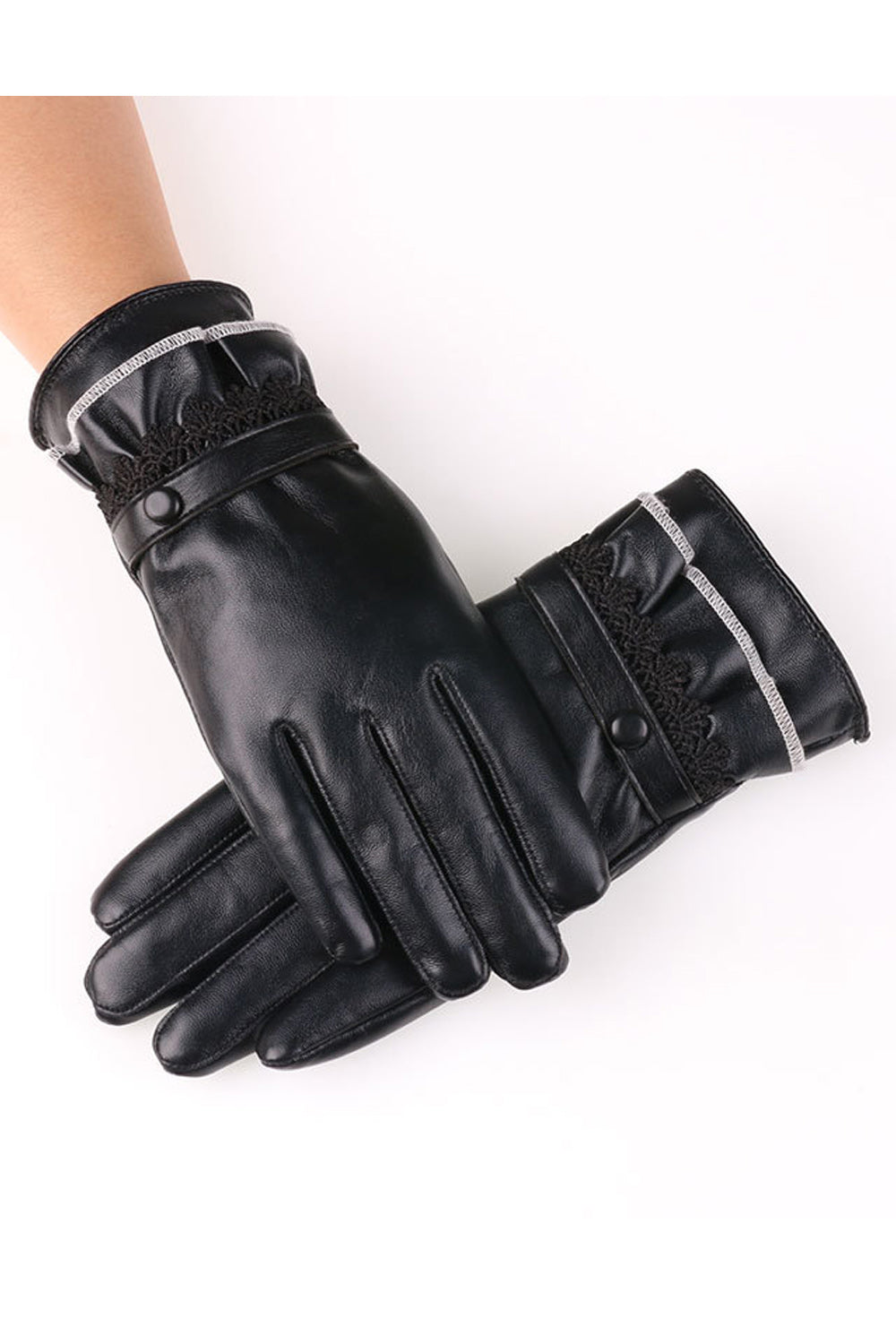 Women Comfy Warm Thick Material Simple Styled PU Leather Gloves