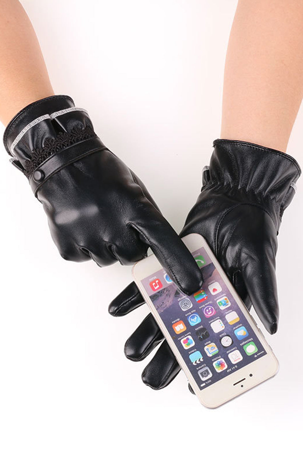 Women Comfy Warm Thick Material Simple Styled PU Leather Gloves