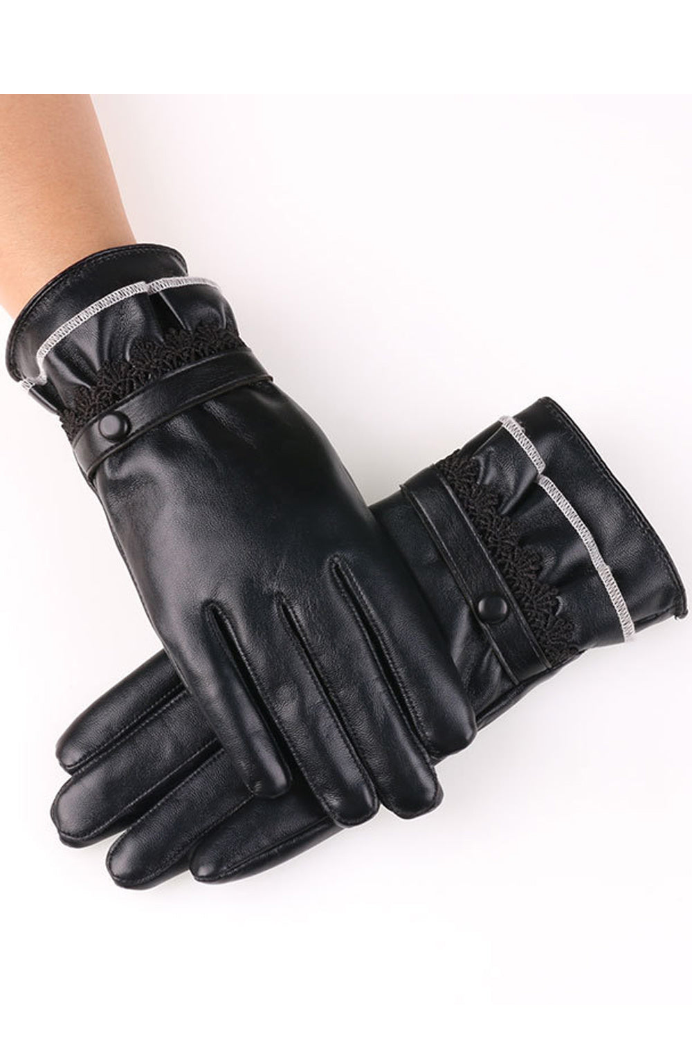 Women Comfy Warm Thick Material Simple Styled PU Leather Gloves
