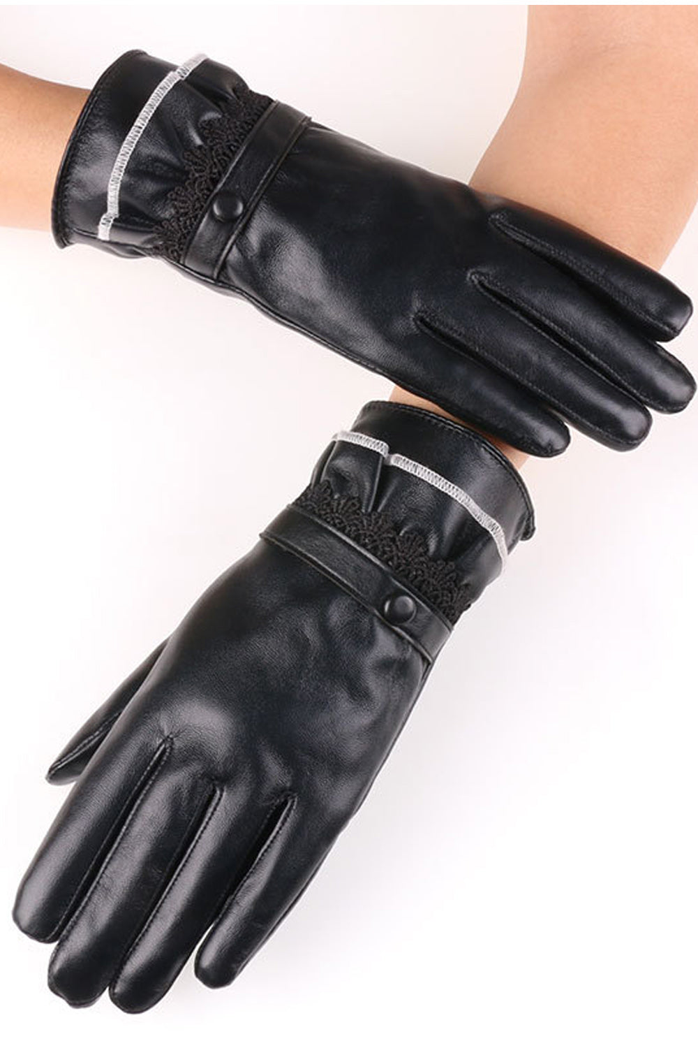 Women Comfy Warm Thick Material Simple Styled PU Leather Gloves
